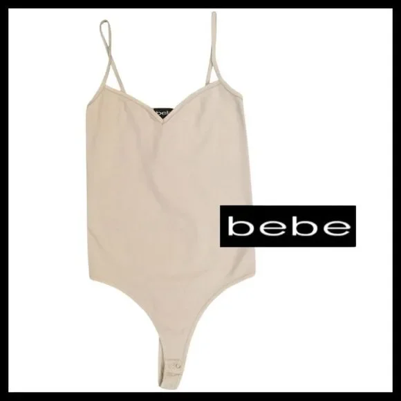NWT, BEBE Nude V-Neck Bodysuit w/Spaghetti Straps - Small - Picture 1 of 4